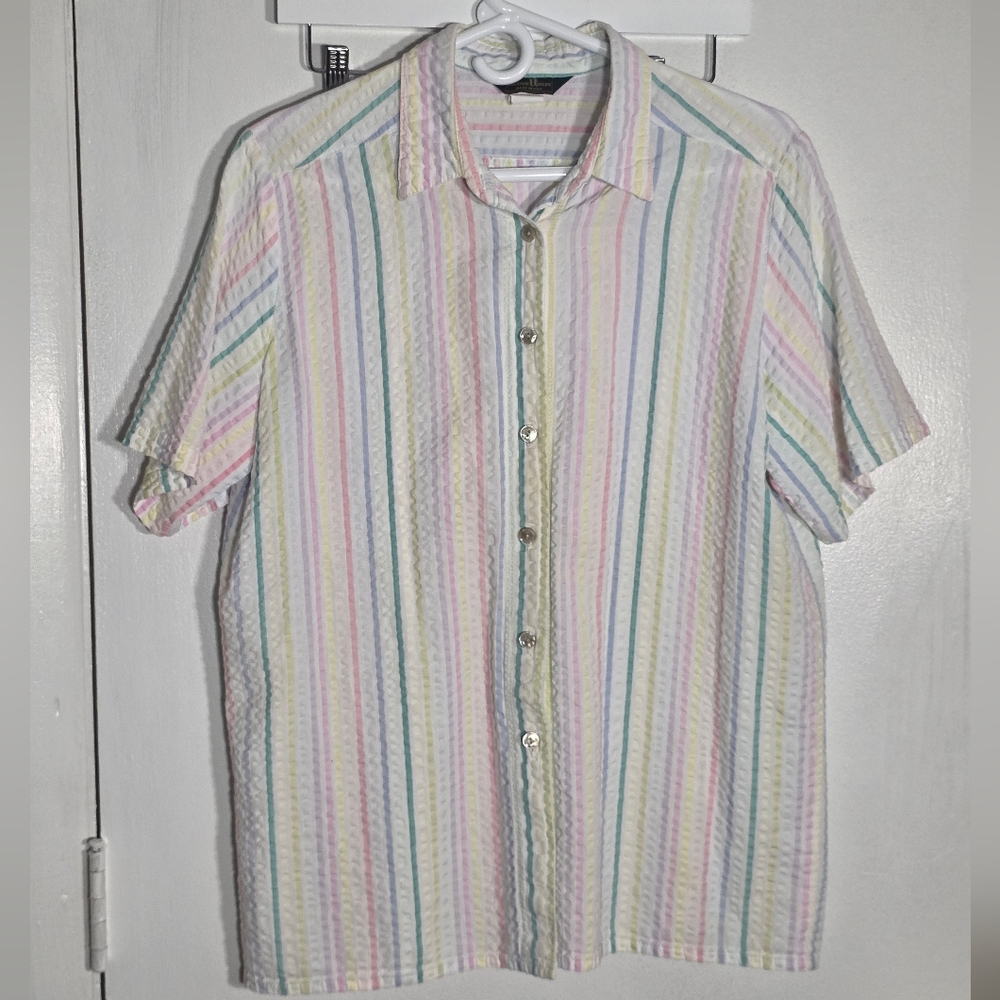 Vintage Pastel Striped Multicolor Women's Button Shirt Size 12
